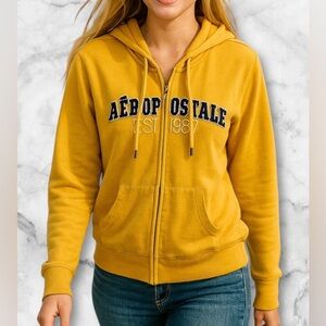 Aeropostale Y2K Vintage Gold Yellow
Fleece Logo Zip Up Hoodie Size M Retro 90s